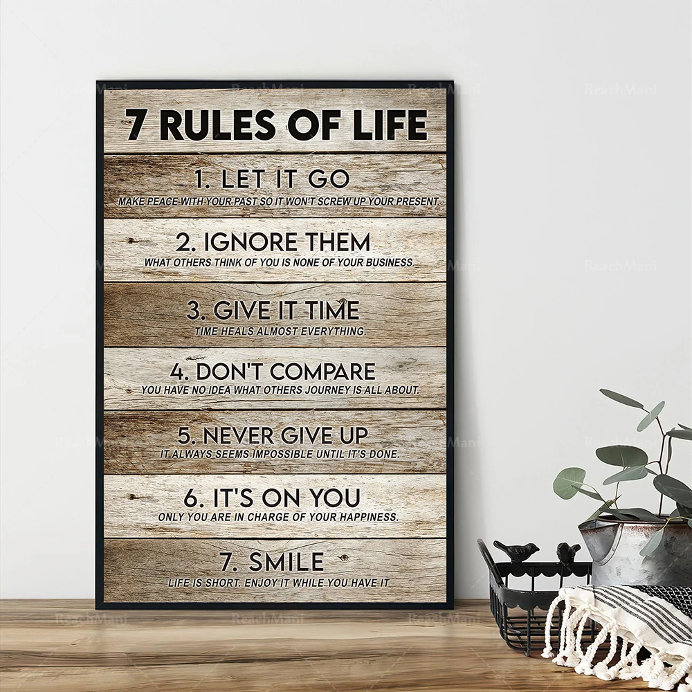 

7 Rules of Life Wall Decoration, Inspirational Quotes Canvas Art, Inspirational Signs, Positive Poster Printing, Inspirational W