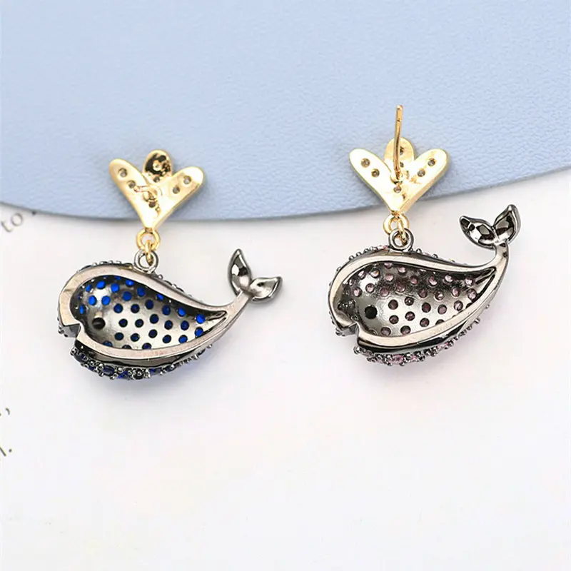 fashion cute korean animal blue whale zircon earring for women