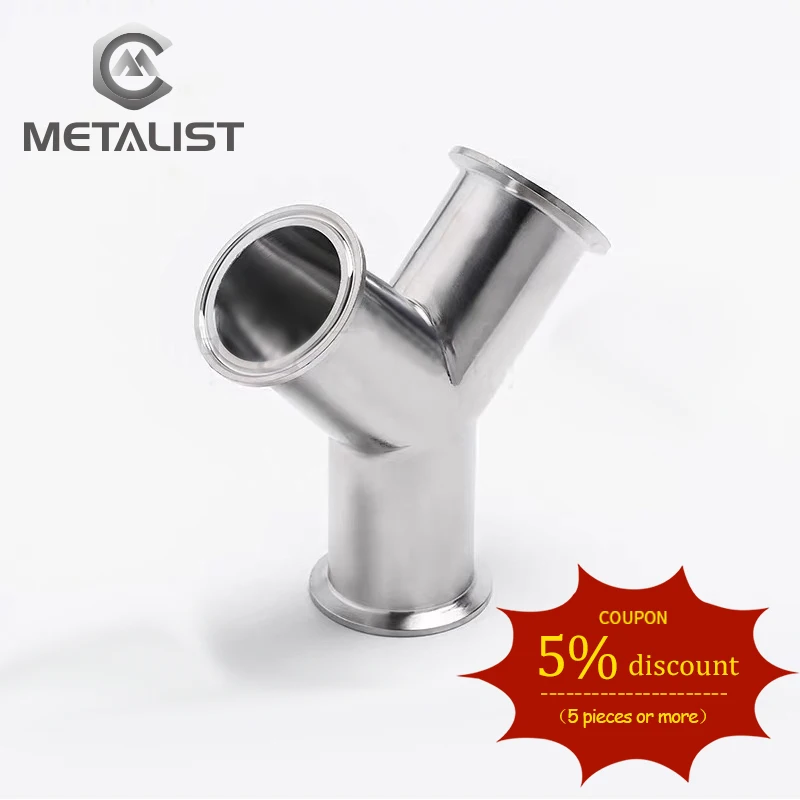 METALIST 89mm Pipe OD Sanitary Y Type 90 Degree Three Way Elbow  SS304 Fitting 3.5”106mm Tri Clamp