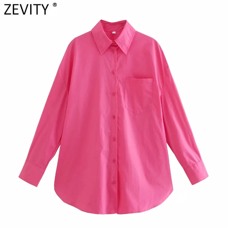 Zevity Hot Sale Women Popular Candy Colors Pocket Patch Casual Smock Blouse Office Ladies Breasted Shirt Chic Blusas Tops LS9551