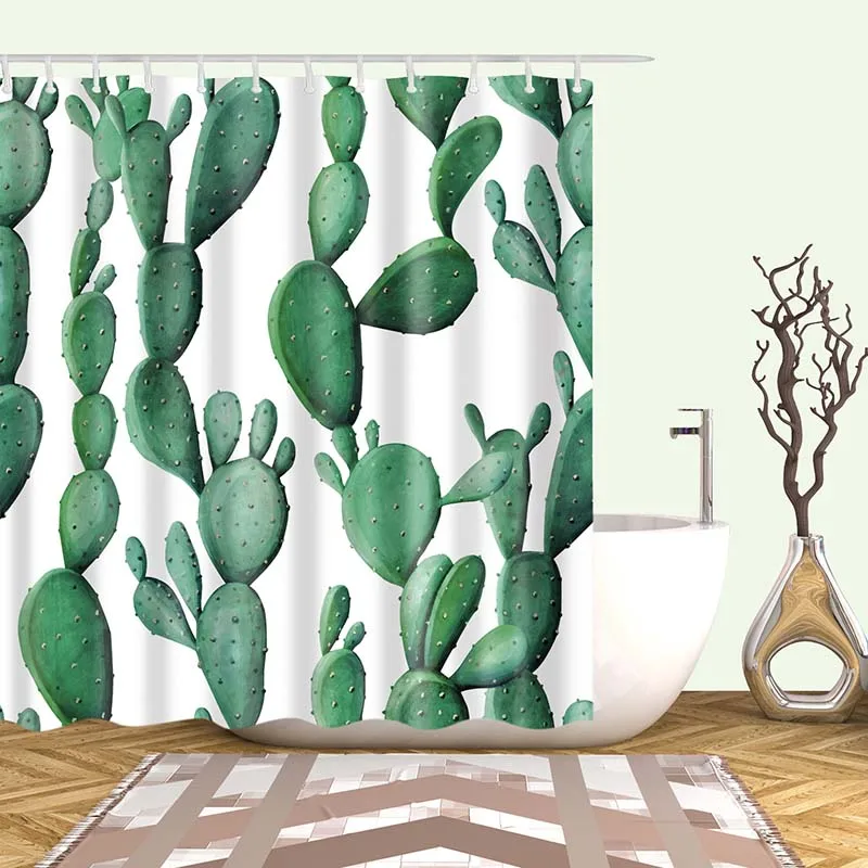 Tropical Cactus Shower Curtain Polyester Fabric Bath Curtain For The Bathroom Decoration Multi-Size Printed Bathroom Accessories