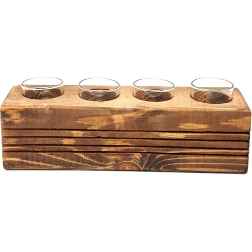 Turcowood Light Jet Glass Cupped Legend Natural Wooden Candle Holder