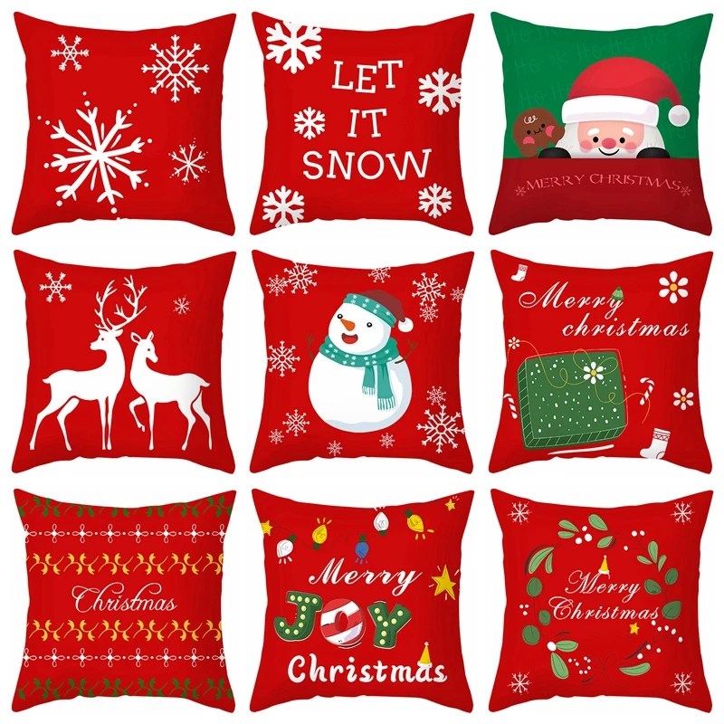 45*45cm Red Merry Christmas Cushion Cover Pillowcase 2024 Christmas Decorations For Home Xmas Noel Ornament New Year Gift 2025