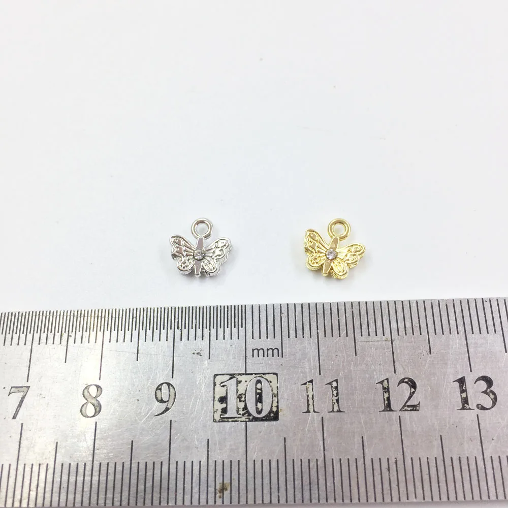 Eruifa 20pcs 9mm Mini Butterfly Wth Rhinestone Coin Zinc Alloy Necklace,Earring Bracelet Jewelry DIY Handmade 2 Colors