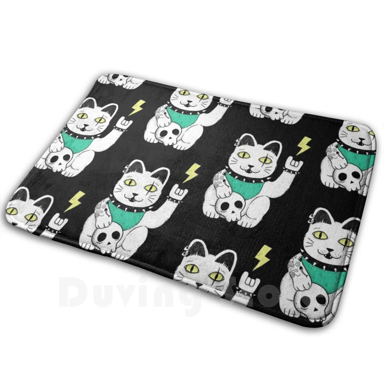 Maneki Metal Mat Rug Carpet Anti-Slip Floor Mats Bedroom Maneki Neko Cat Lucky Heavy Metal Funny Fun Lucky Cat Maneki Neko