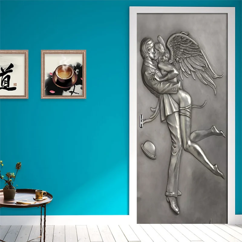 Embossed Couple Angel Bedroom Door Decoration Stickers Creative DIY Self-adhesive Wall Mural