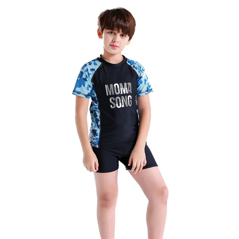 8-16 Years Kids Swimwear Boy Swimming Suit Camouflage Swimsuit Beach Wear Short Sleeve Bathing Suit Boy Swimwear Boxers 2 Pieces