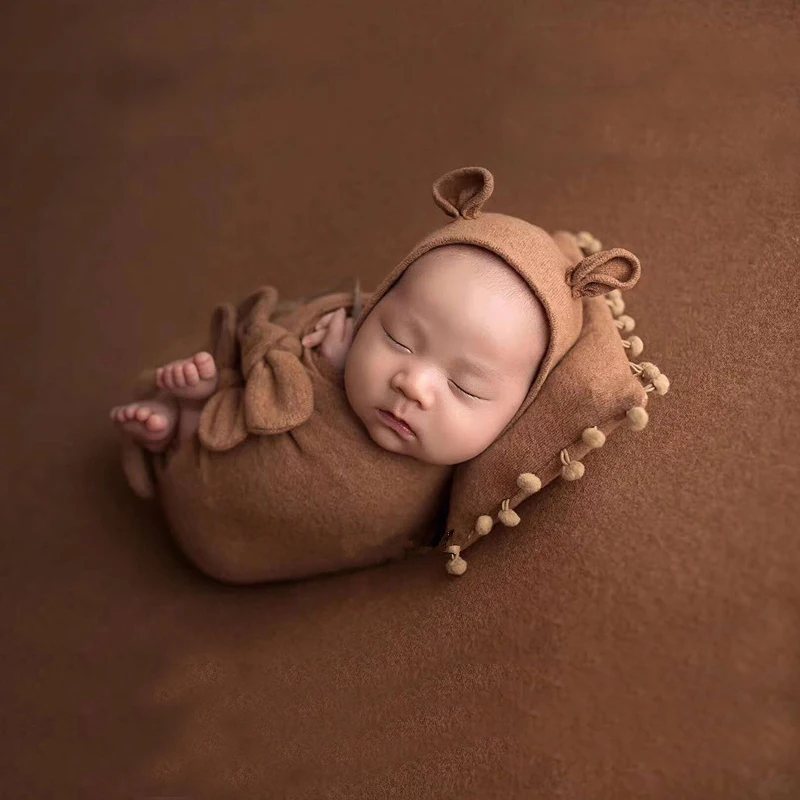 Envolturas de fotografía para bebé recién nacido, conjunto de 3 piezas, sombrero de oso, almohada, disfraces, accesorios de estudio, ropa para niños