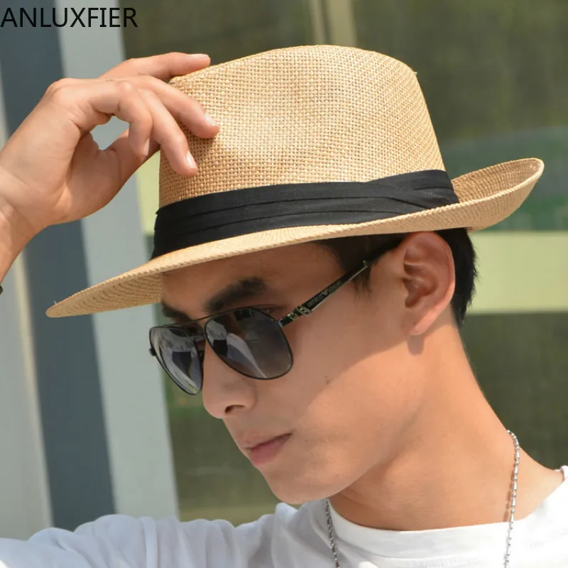 H7540 Summer Sun Hat Men Outdoor Beach Sunscreen Sunshade Cap Dad Climbing Fishing Breathable Sun Protection Casual Straw Hats