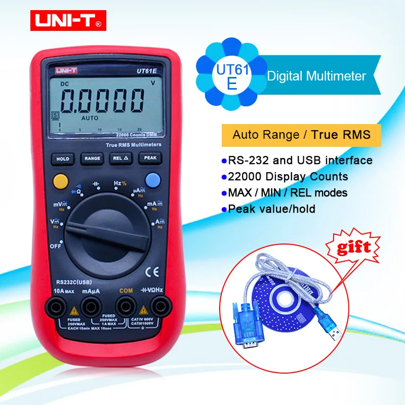 

UNI-T UT61E Digital Multimeter Auto Range True RMS UT61A/B/C/D Data hold Diode test buzzer continuity Multimetro+Gift