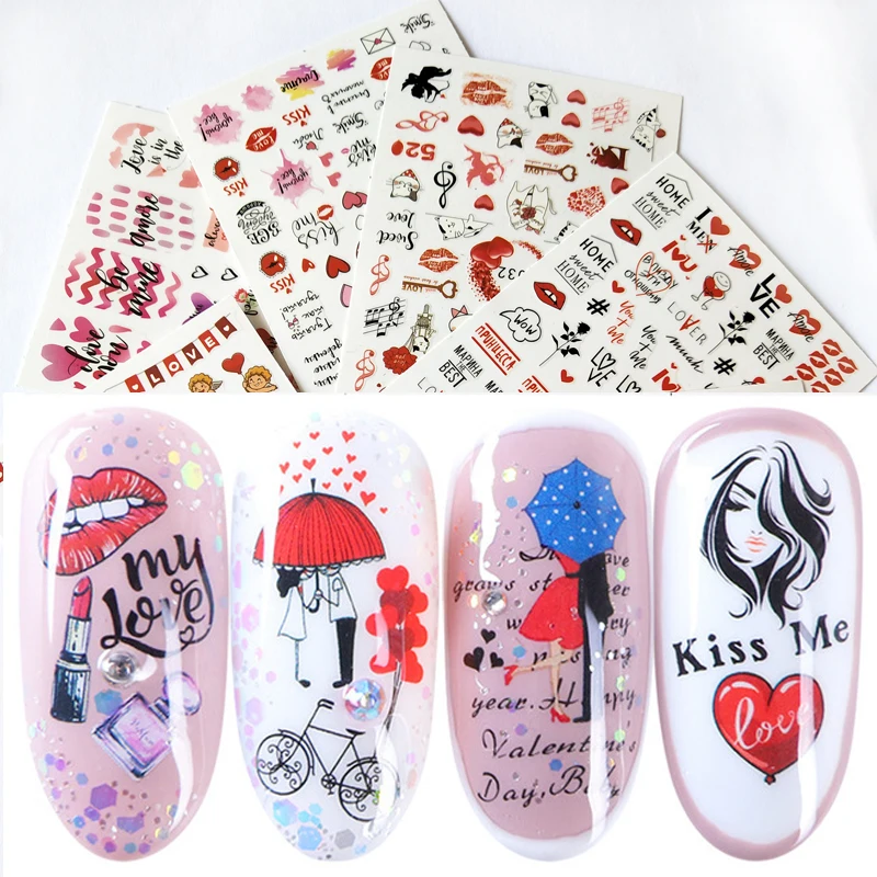 Love Lip Print Nail Art Sticker Valentine's Day Angel Baby Nail Art Deco Applique Lipstick DIY Accessories Set  10-12PCS