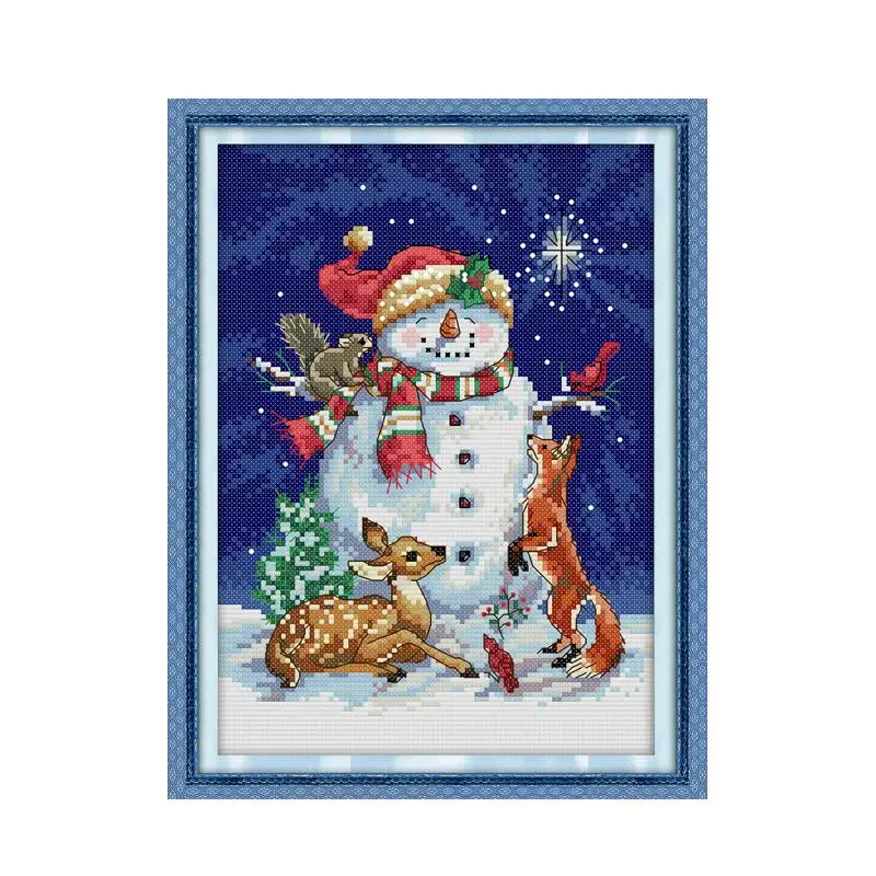 Midnight snowman cross stitch kit cartoon winter snow 14ct 11ct print canvas stitching embroidery DIY handmade needlework plus