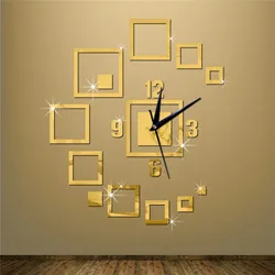 Mirror Acrylic Strickers Wall Clock Square Stacked Self-adhesive 3D DIY Stylish Art Clocks for Hall Decoration Living Room Decor