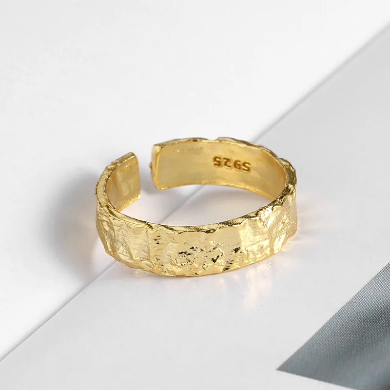 Anillo de oro con textura de roca Irregular para Mujer, anillos de Plata de ley 925, Anillo de Plata 925, bisutería para Mujer 2020