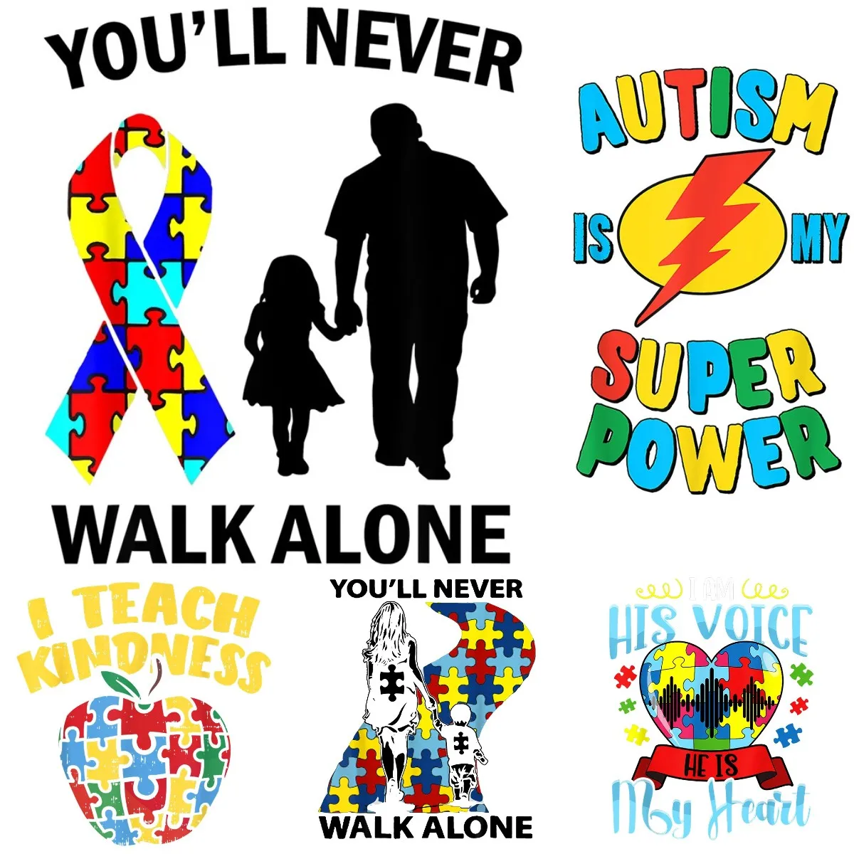 Autism Funny Graphic Iron On Transfer Sticker For Cloth Heat Tranfer Appliques For Clothing Parches Termoadhesivos Para Ropa