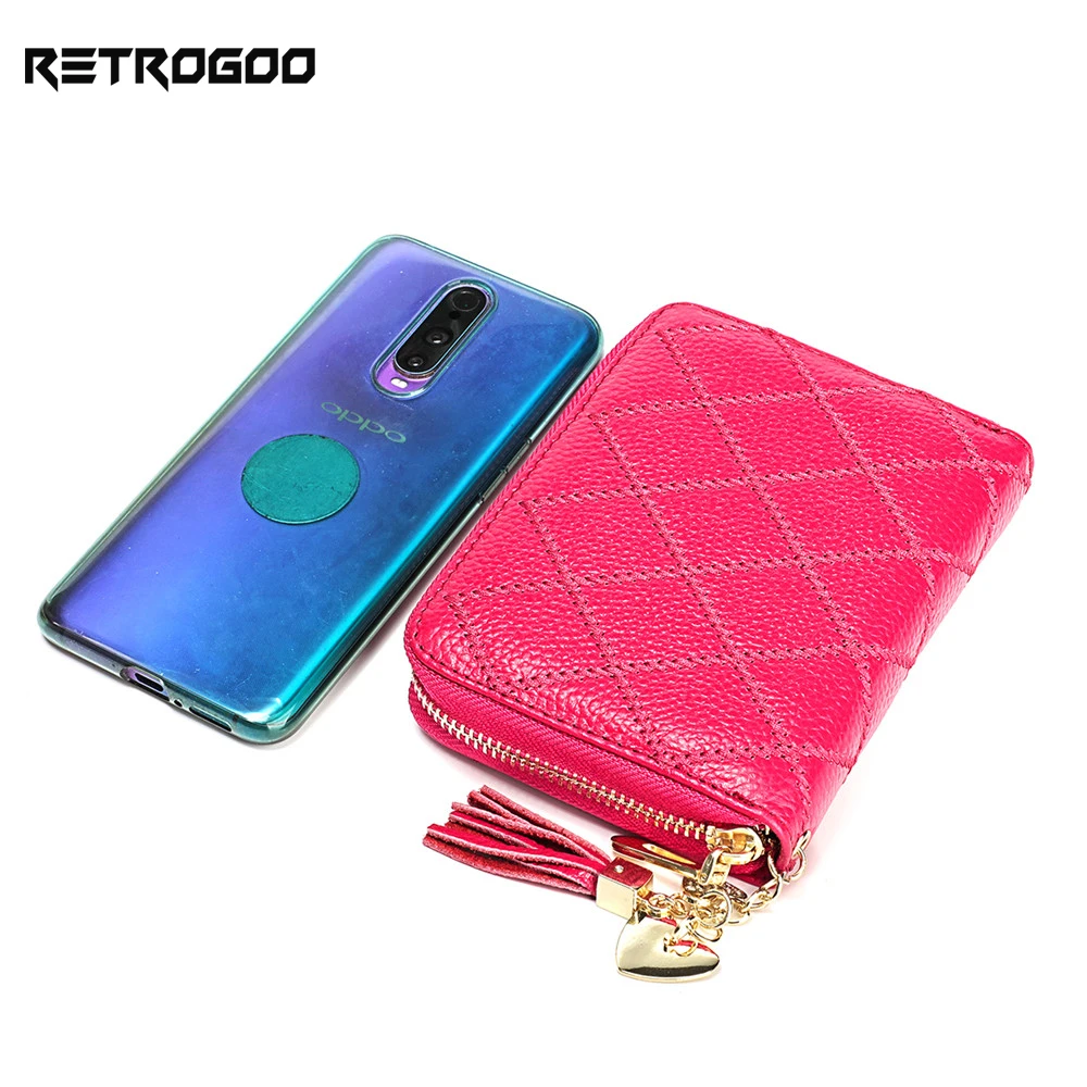 

RETROGOO Genuine Leather Women Card Holder Wallet RFID Blocking Zipper Purse Credit Card Holder Money Bag ID Card Clutch Cartera