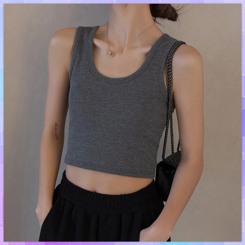 1/2PCS Ladies Retro Crop Top Sleeveless Crop Top Camisole Sexy High Waist Tank Top Female Summer slim short Basic T-shirt