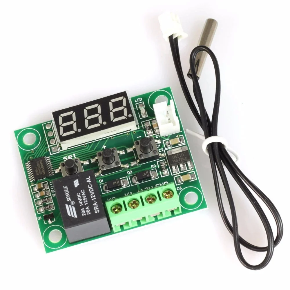 Novo 12v display digital termostato moduletemp placa do controlador de temperatura com relé 20a display led duplo e luz vermelha/azul