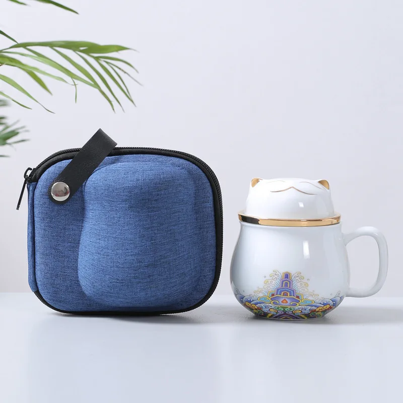 NONE Chinesische Cartoon Keramik Katze Becher Büro Teetasse mit Abdeckung getrennt Teetasse für Tee Geschenk Tasse 320 ml, 1 Stück 10