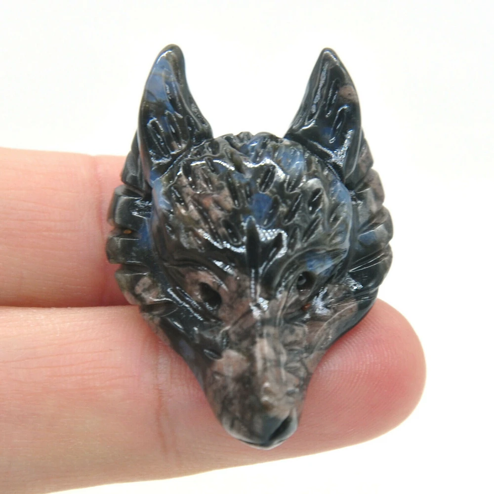 

1.5" Wolf Head Pendant Rhyolite Natural Stone Carved Animal Necklace Accessories DIY Handcrafts Healing Crystal Wicca Reiki Gem