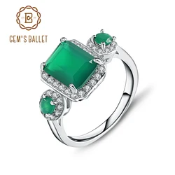 Gem's Ballet 2.28Ct Emerald Cut Natural Green Agate Gemstone Vintage Rings Solid 925 Sterling Silver Fine Jewelry For Women