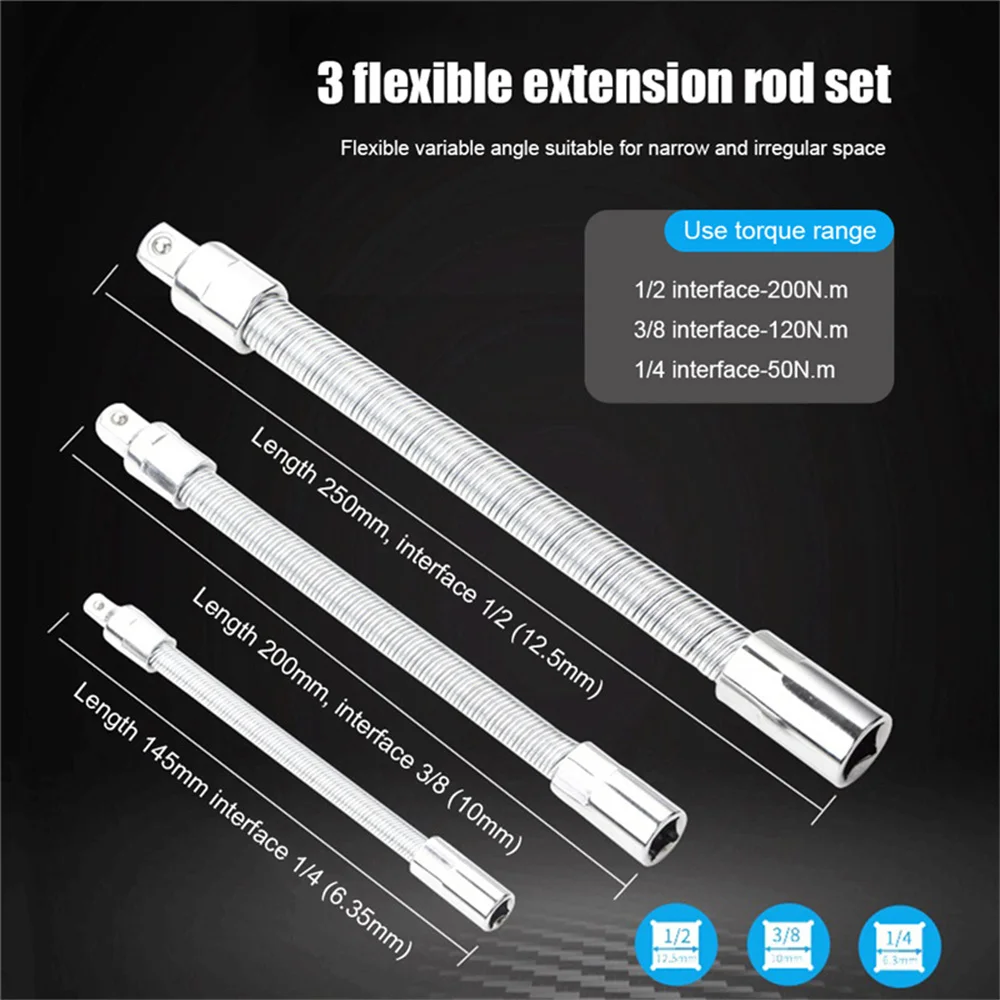 Drive Flexível Flexi Soquete Barra de Extensão Adaptador Cabeça Conversão do Eixo Metal Alto Torque Soquete Mão Conjunto Ferramentas 1