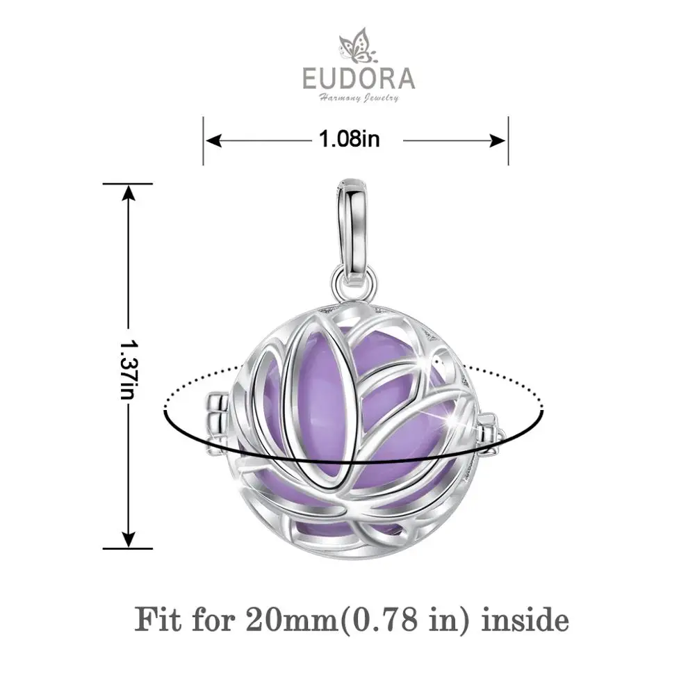 Eudora 20mm Unique Harmony Pregnancy Ball Necklace Pregnancy Bola  Ball pendant with lotus Flower Cage New Jewelry with Box K387