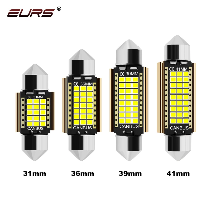 EURS Canbus 1x C5W C10W LED Bulb 31mm 36mm 39mm 41mm Interior Reading Light Festoon Auto Dome License Plate Luggage Trunk Lamp