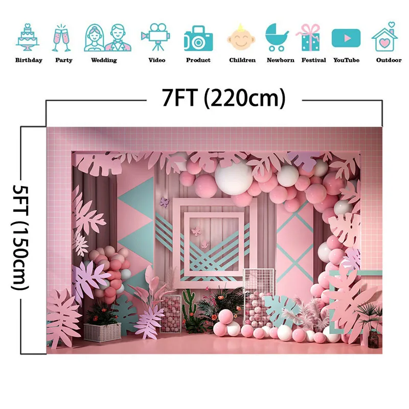 Mocsicka фон для фотосъемки новорожденных с розовым фоном для фотосъемки новорожденных девочек на 1-й День рождения фотостудия воздушный шар цветочное украшение