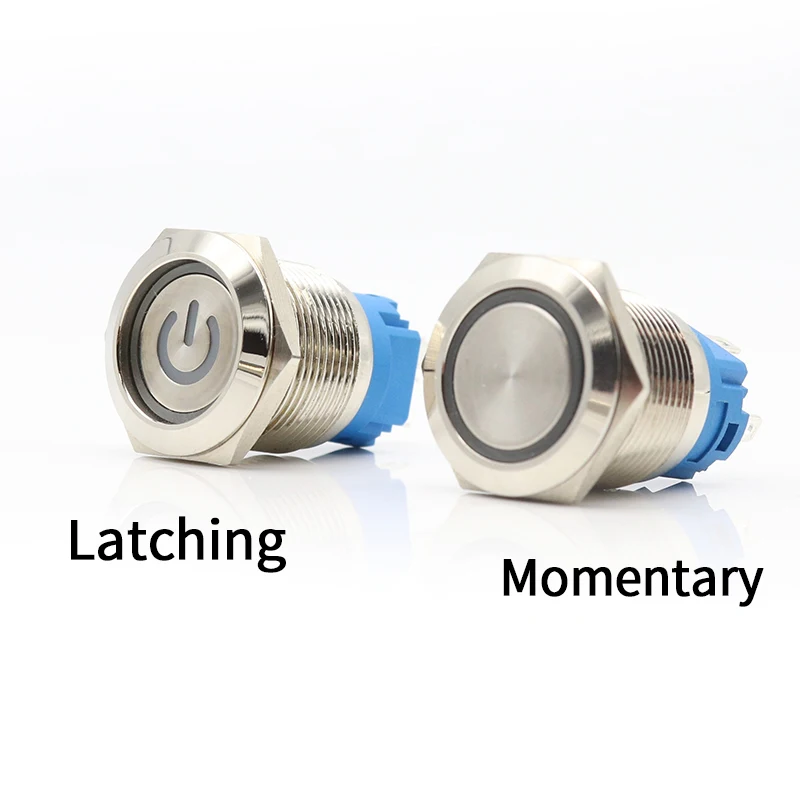 12/16/19/22mm Metal push button switch power button Waterproof Flat circular button LED light self-lock button 5v 12v 24v 220v