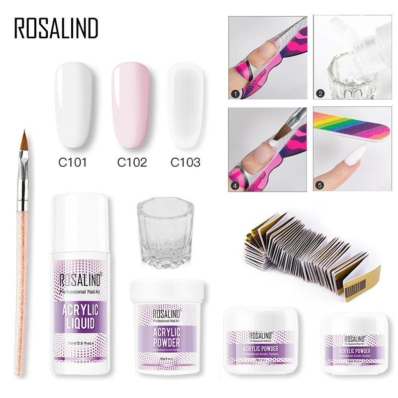 

ROSALIND Acrylic Powder Kit Poly For Set Extension Nails Gel Semi Permanent Classic Powder Nails Art Design Acrylic Gel Polish