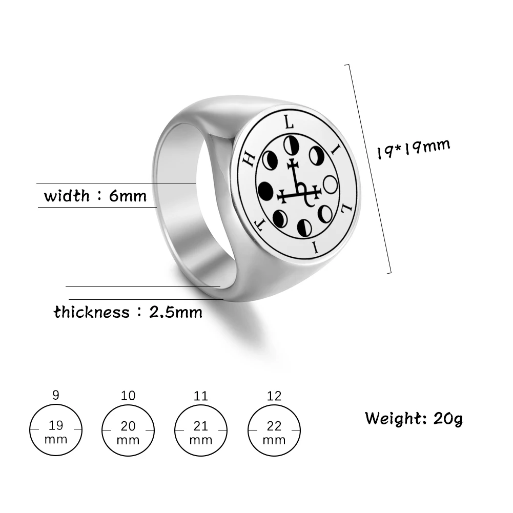 Dawapara Lilith Seal Kabbalah Amulet Men Ring Night and Moon Demon Goddess Solomon Magic Golden Stainless Steel Rings Jewelry view 2
