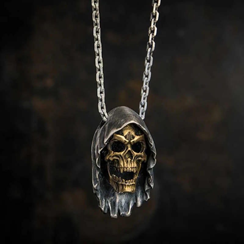 Onlysda Charms pendentif Gold Skull Pendant Necklace Men's Fashion Biker Punk Steel Chain Jewelry Antique Halloween Gift OSDZ035