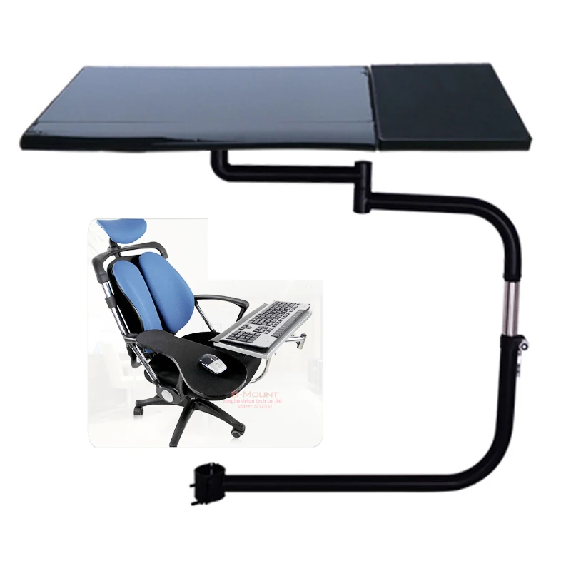 Uchwyt na laptopa D-mount OK030 OK010, wielofunkcyjny, z pełnym zakresem ruchu, podpórka pod klawiaturę + podkładka pod mysz, stal nierdzewna, udźwig do 20 kg, montowany na krzesło. — zdjęcie produktu 7