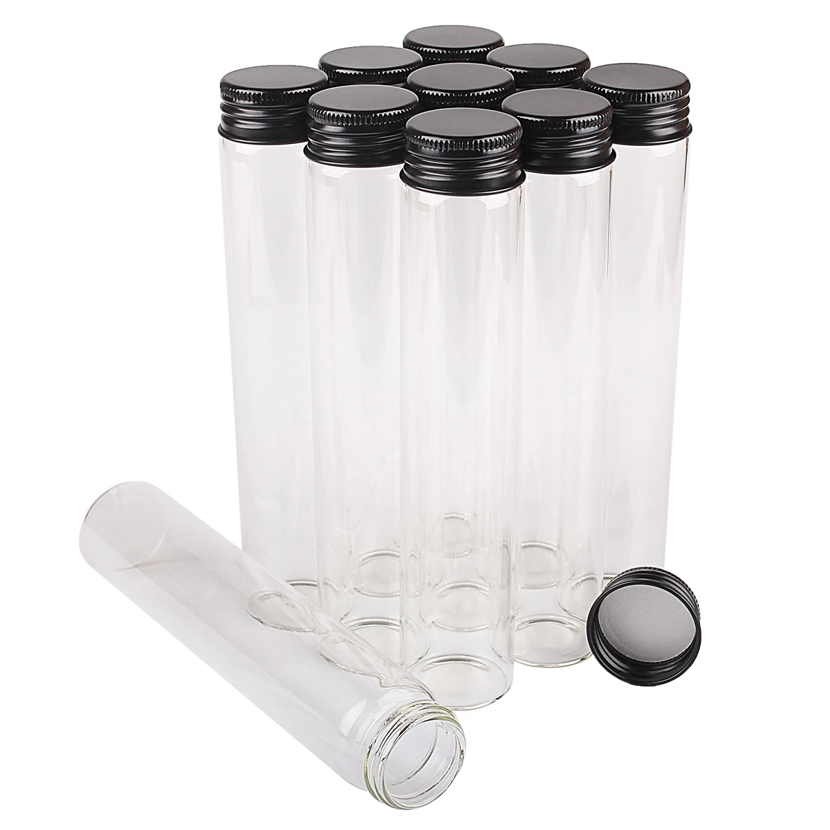 24 Pieces 80ml Glass Bottles with Black Aluminum Caps 30*150mm Spice Bottle Glass Jars Glass Containers Vials for Craft DIY Gift