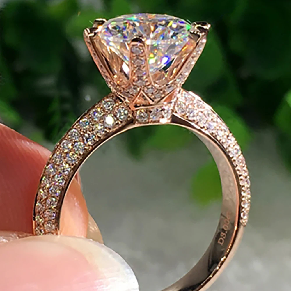 Custom Solid 10K Au417 Rose  Gold Ring Women Wedding Party Engagement Ring 1 2 3 4 5 Carat Round Moissanite Diamond Ring Trendy