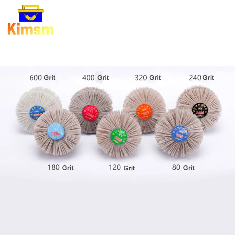 80-600 Grit Drill Abrasive Wire Grinding Wheel Nylon Bristle Polish Brush For Wood Mahogany Furniture Polishing Bench Grinder