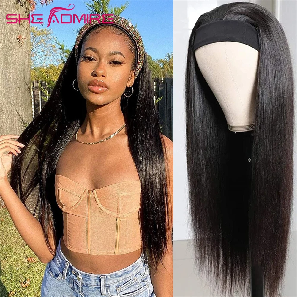 

Straight Headband Human Hair Wig for Black Women Glueless None Lace Front Wigs She Admire Full Machine Made Brazilian Remy Hair