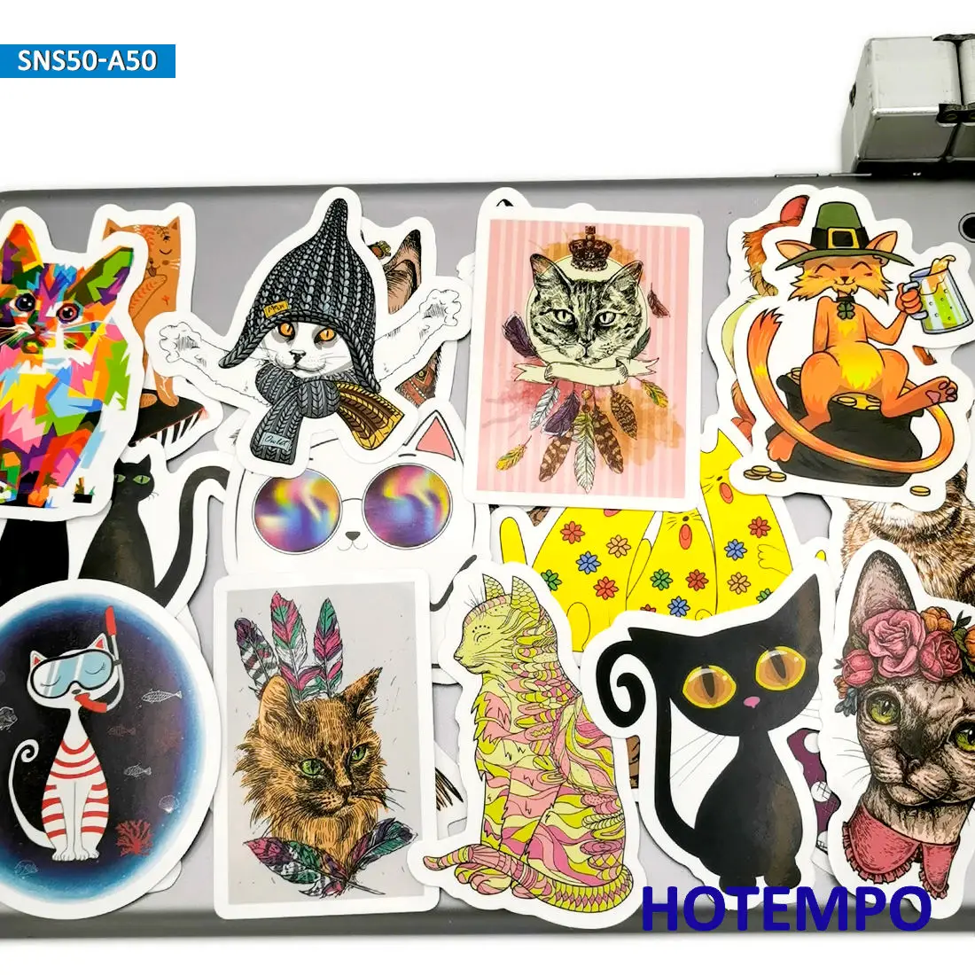 50pcs Cute Cool Cat Pattern Mixed Cartoon Waterproof Stickers Pack for Kids DIY Laptop Suitcase Phone Case Skateboard Bike Car