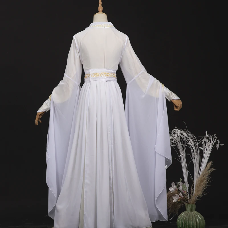 Hanfu blanco para hombre, ropa tradicional china antigua, disfraz de Hada, vestido Hanfu largo, traje de escenario para Festival DNV14199