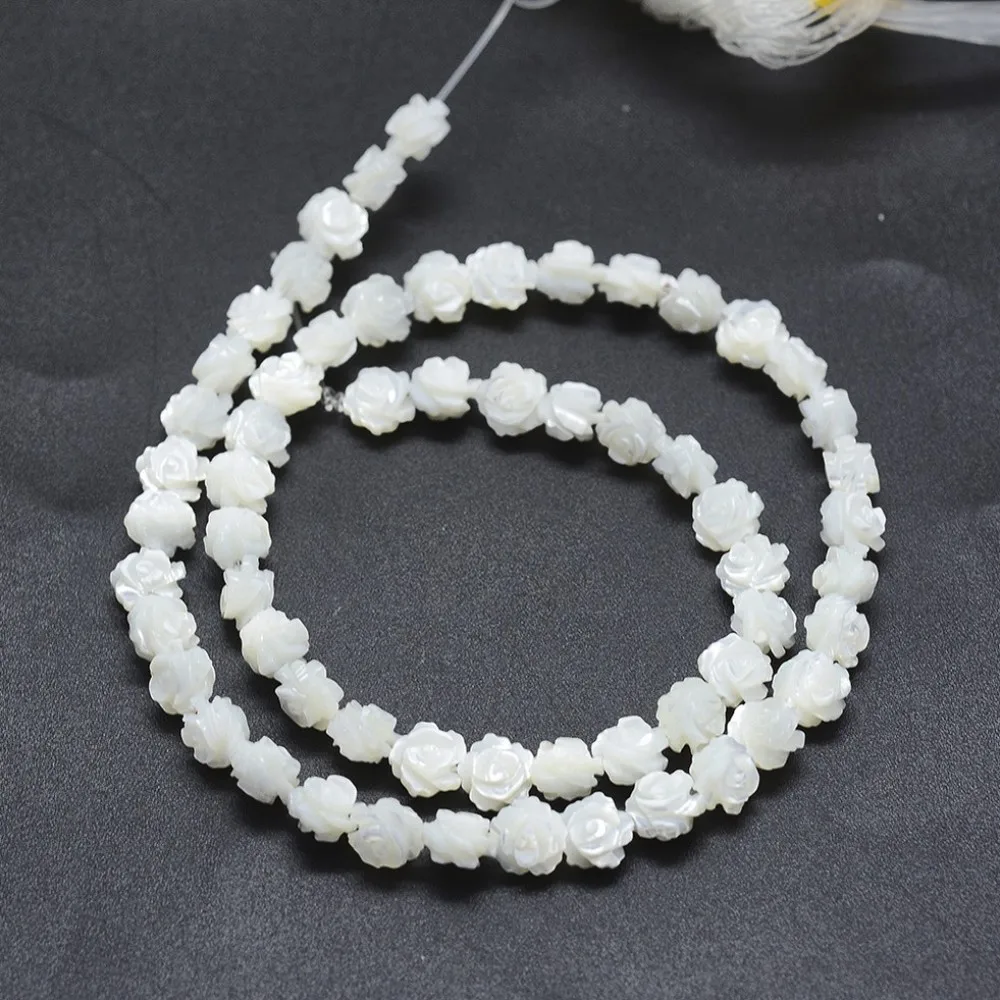 about 33~60pcs/strand Natural White Shell Beads Strands Mother of Pearl Shell Double-sided Rose Beads for jewelry DIY making