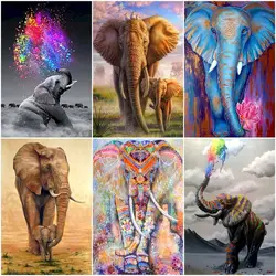 GATYZTORY Painting By Number Animal Multicolour Elephant Drawing On Canvas HandPainted Painting Art Gift DIY Coloring By Number