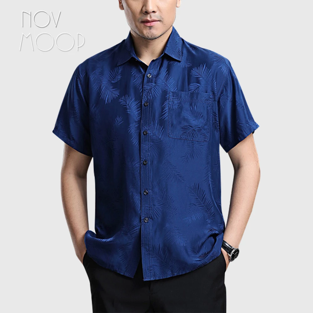 

Novmoop 2020 new design men's natural silk short sleeve shirt Camisa de seda de los hombres LT3234