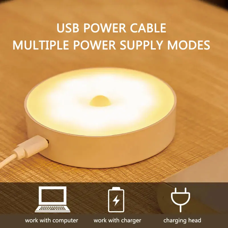 Indoor USB Rechargeable LED Sensitive Night Light Human Body Smart Induction Motion Sensor Lamp Wireless for Bedroom,Dormitory