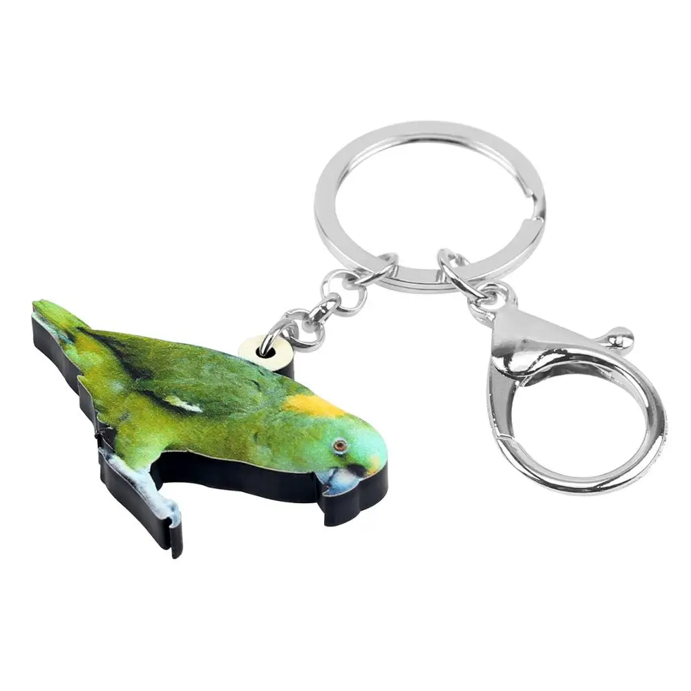 Bonsny Acrylic Green Naked-eyed Cockatoo Parrot Key chains Rings Car Purse Bag Bird Keychains For Women Lady Girls Men Accessory