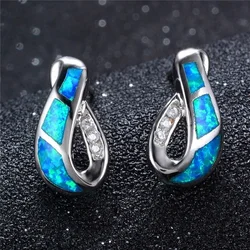 Exquisite Geometric Blue Imitation Fire Opal Stud Earrings For Women Accessories Jewelry Fashion Rhinestones Women Earrings Gift