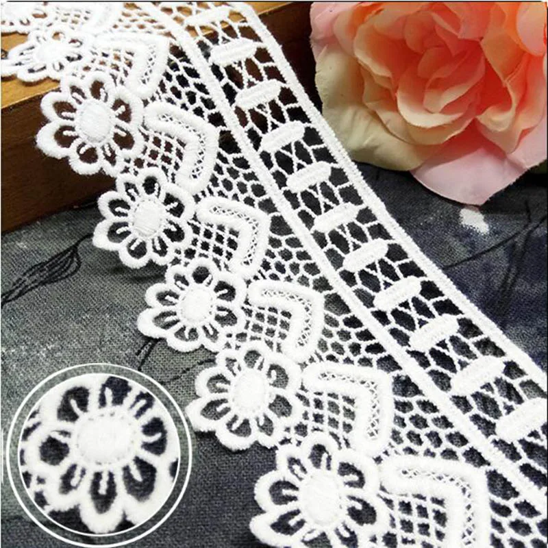 GXINUG 1 yard 7cm Water Soluble Milk Silk Flower Lace  Trim Ribbon Dress Applique Embroidered DIY Sewing Craft