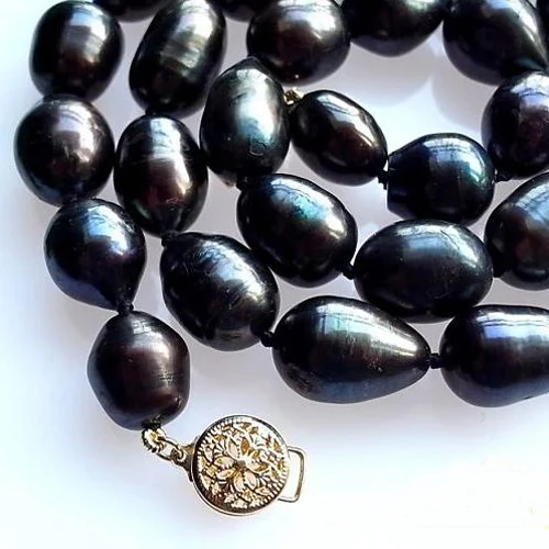 New Huge Size Pearl Necklace 17'' 16mm Black Rice Freshwater Cultured Pearl Necklace Choker Fine Jewelry Charming Women Gift
