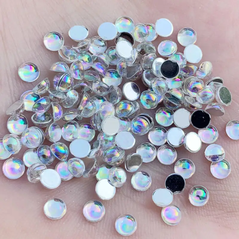 4mm&5mm&6mm&10mm Flatback AB Clear white & black beads Acrylic Semicircle Rhinestone trim DIY Wedding Dress -S68