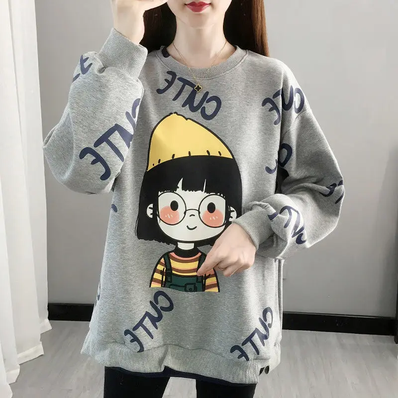 Baumwolle Herbst Winter Mädchen Mantel sowie Samt lässig süße Frauen Kleidung Sweatshirt Druck Harajuku mit Brille niedlichen Mädchen Pullover